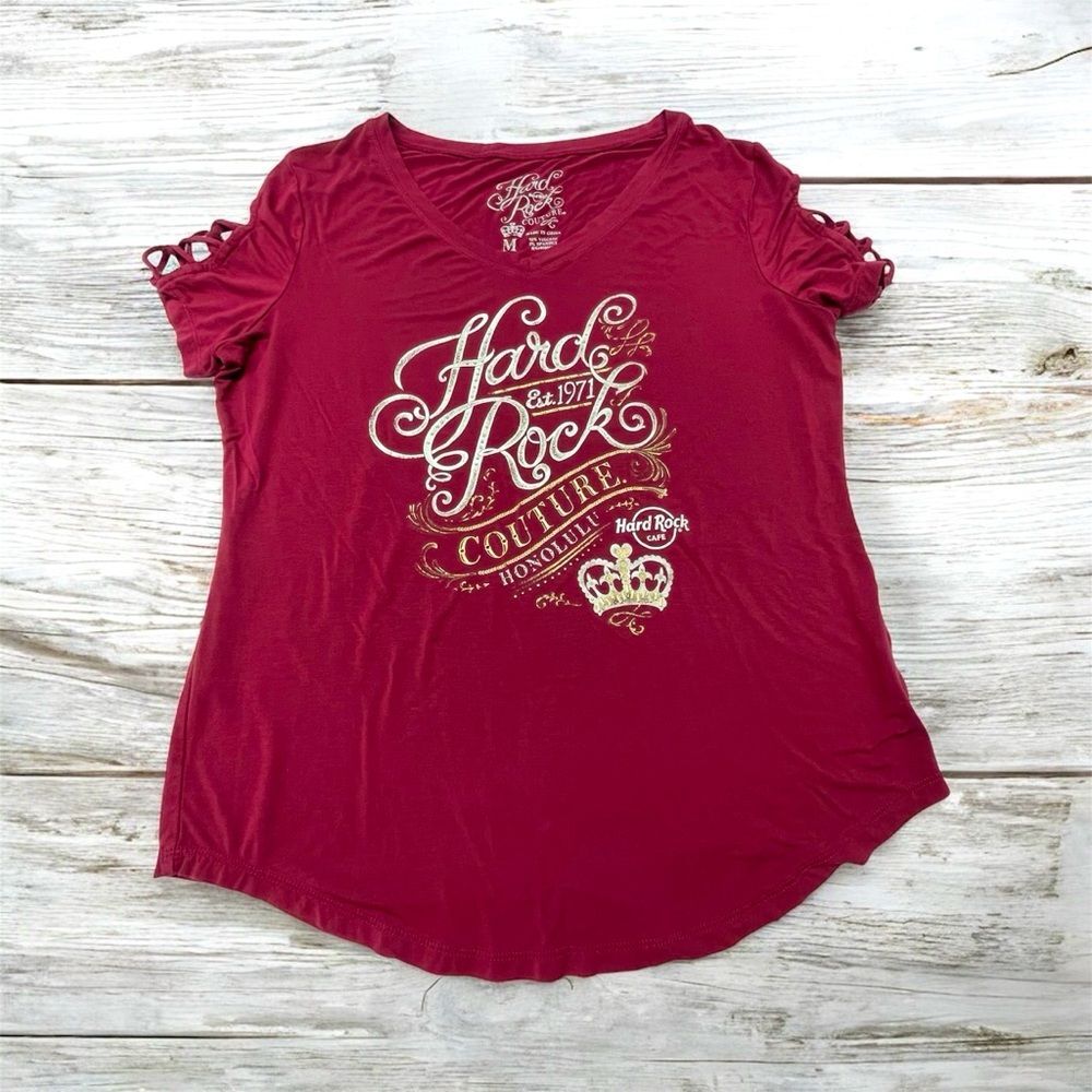 Hard Rock Cafe Couture Honolulu T-Shirt Short Sleeve Burgundy Women's Size M